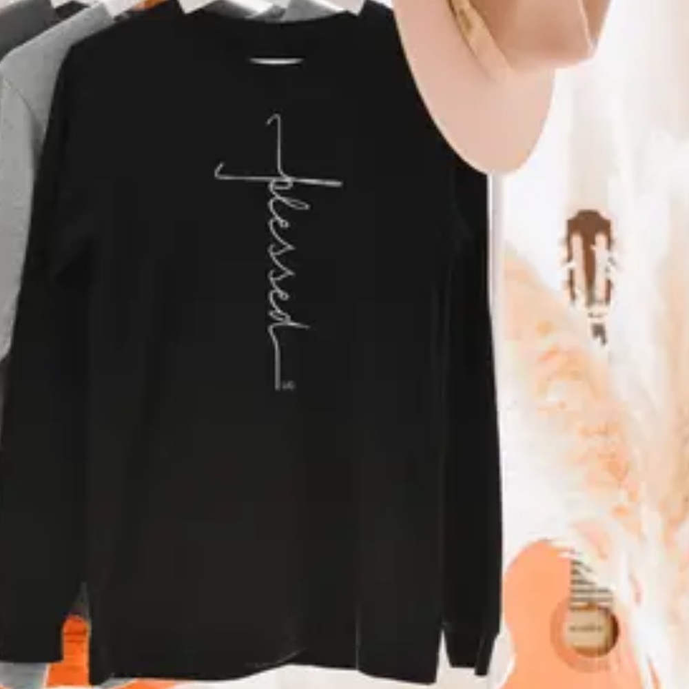 Blessed Cross Long Sleeve Tee 100%Cotton